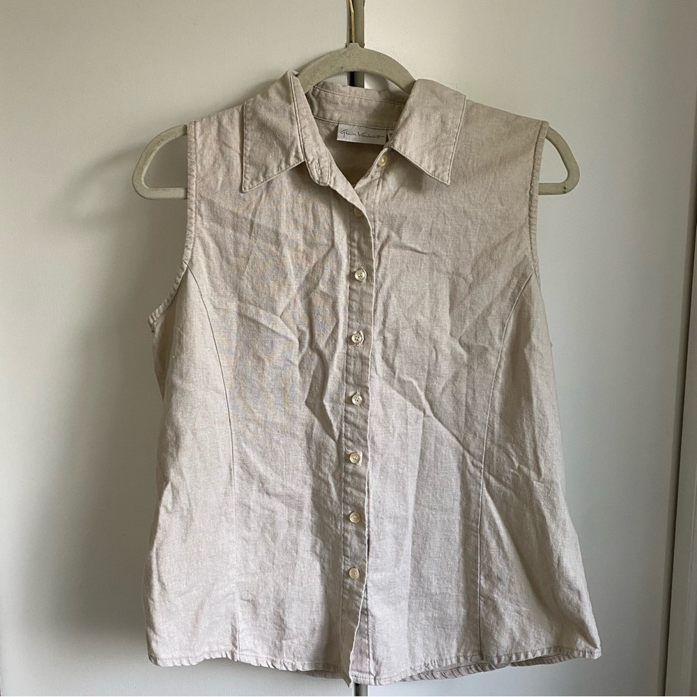 Gloria Vanderbilt Linen Blend Top Neutral Summer Tank Lightweight Coastal Chic L